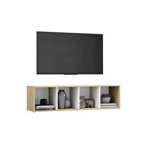 Tdesıgno Eda Televizyon Sehpası - Ünitesi -kitaplık-meşe Beyaz 144 Cm 4 Raflı