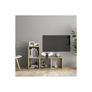 Tdesıgno Maya Kitaplıklı Televizyon Sehpası Ünitesi Kitaplık Meşe Beyaz 90 Cm 4 Raflı