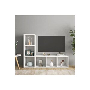 Tolga Kitaplıklı Televizyon Sehpası Ünitesi Kitaplık Beyaz 120 Cm 6 Raflı