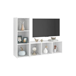 Tolga Kitaplıklı Televizyon Sehpası Ünitesi Kitaplık Beyaz 120 Cm 6 Raflı