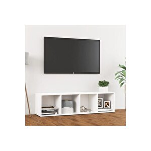Tdesıgno Ezgi Televizyon Sehpası - Ünitesi -kitaplık-beyaz 144 Cm 4 Raflı