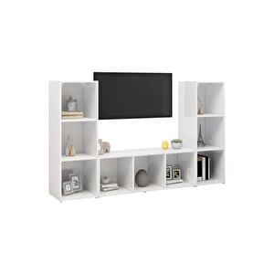 Nehir Kitaplıklı Televizyon Sehpası Ünitesi Kitaplık Beyaz 150 Cm 9 Raflı