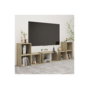 Tdesıgno Avcı Kitaplıklı Televizyon Sehpası - Ünitesi -kitaplık-beyaz 180 Cm 8 Raflı