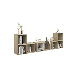 Tdesıgno Avcı Kitaplıklı Televizyon Sehpası - Ünitesi -kitaplık-beyaz 180 Cm 8 Raflı