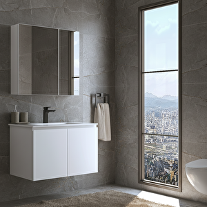 Alpu Aynalı Dolaplı Banyo Dolabı Beyaz 60 Cm