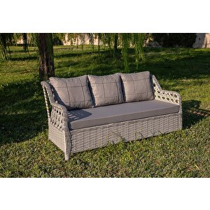 Bahçe Balkon 3lü Koltuk Rattan Btk Concept Sti̇ll Açık Gri