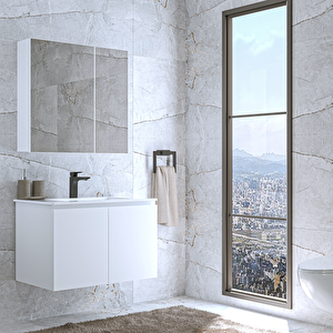 Alpu Aynalı Dolaplı Banyo Dolabı Beyaz 80 Cm