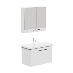 Basic Alt Dolap + Üst Dolap -lavabo Dahil-beyaz ,80 Cm. 3 Parça