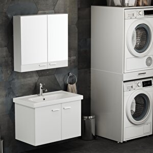 Basic Alt Dolap + Üst Dolap -lavabo Dahil-beyaz ,80 Cm. 3 Parça