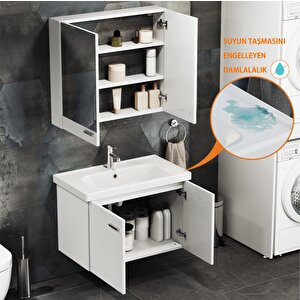 Basic Alt Dolap + Üst Dolap -lavabo Dahil-beyaz ,80 Cm. 3 Parça