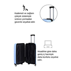 2'li Valiz Seti Polikarbon Orta Boy - Kabin Boy Valiz Mavi 1809