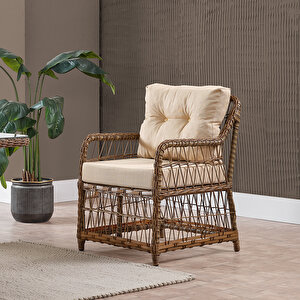 Breda Rattan Örgü Bahçe Balkon Takımı 2+1+1 Cam Masalı Kahve