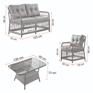 Breda Rattan Örgü Bahçe Balkon Takımı 2+1+1 Cam Masalı Kahve