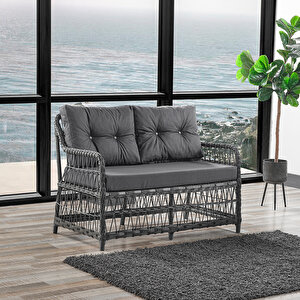 Breda Rattan Örgü Bahçe Balkon Takımı 2+1+1 Cam Masalı Antrasit