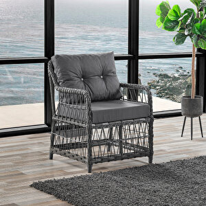 Breda Rattan Örgü Bahçe Balkon Takımı 2+1+1 Cam Masalı Antrasit