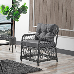 Breda Rattan Örgü Bahçe Balkon Takımı 2+1+1 Cam Masalı Antrasit