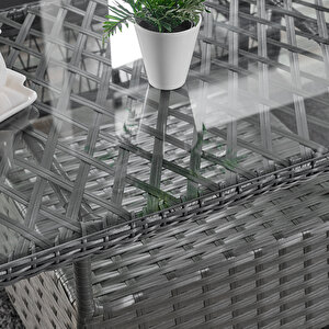Breda Rattan Örgü Bahçe Balkon Takımı 2+1+1 Cam Masalı Antrasit