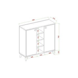 Misty 2 Kapaklı Konsol, Çok Amaçlı Dolap, 90 Cm