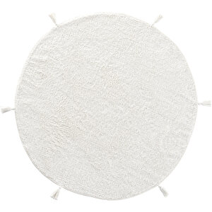 Cool Cotton Ccn Plain White Yıkanabilir Kaymaz Tabanlı Pamuk Dokuma Yuvarlak Bebek Halısı 120x120 cm