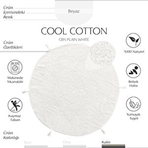 Cool Cotton Ccn Plain White Yıkanabilir Kaymaz Tabanlı Pamuk Dokuma Yuvarlak Bebek Halısı 120x120 cm
