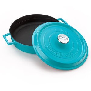 Döküm Çok Amaçlı Yayvan Tencere Döküm Demir Yekpare Kulplu Spring Serisi Çap(ø)28cm. Turkuaz