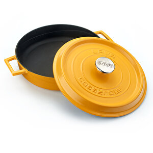 Döküm Çok Amaçlı Yayvan Tencere Döküm Demir Yekpare Kulplu Spring Serisi Çap(ø)28cm. Sarı