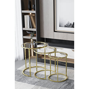 C Zigon Sehpa Gold Metal - Şeffaf Cam
