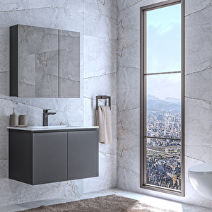 Alpu Aynalı Dolaplı Banyo Dolabı Antrasit 100 Cm