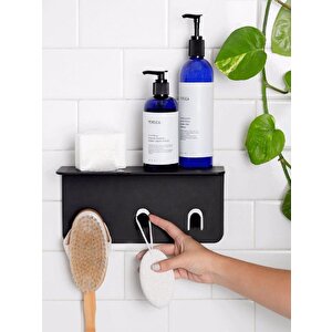 Modern Paslanmaz Metal Duş Rafı, Duş Düzenleyici, Banyo Rafı, Bayno Şampuanlık Siyah