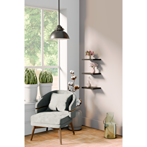 20 Cm 3lü Mat Siyah Mdf Uçan Mini Duvar Rafı Gizli Bağlantı Çiçeklik