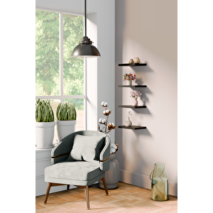 20 Cm 4lü Mat Siyah Mdf Uçan Mini Duvar Rafı Gizli Bağlantı Çiçeklik