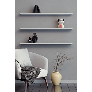 80 Cm 3lü Mat Beyaz Mdf Uçan Duvar Rafı Gizli Bağlantı Kitaplık