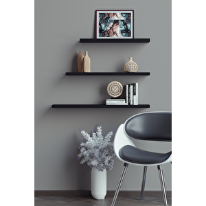 40 Cm 50 Cm 60 Cm 3lü Mat Siyah Mdf Uçan Duvar Rafı Gizli Bağlantı Kitaplık
