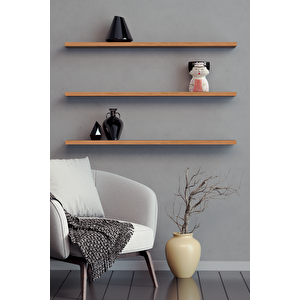 80 Cm 3lü Safir Meşe Mdf Uçan Duvar Rafı Gizli Bağlantı Kitaplık