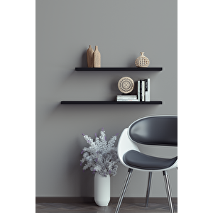 50 Cm 60 Cm 2li Mat Siyah Mdf Uçan Duvar Rafı Gizli Bağlantı Kitaplık