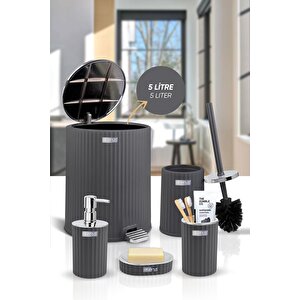 Okyanus Home Coliseum Antrasit Kromlu İç Kovalı Pedallı 5'li Banyo Seti