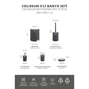 Okyanus Home Coliseum Antrasit Kromlu İç Kovalı Pedallı 5'li Banyo Seti