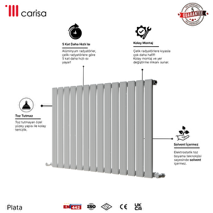 Carisa Plata Yatay Yakıt Tasarruflu Premium Malzeme Alüminyum Radyatör Modern Tasarım Beyaz 60x42 Cm