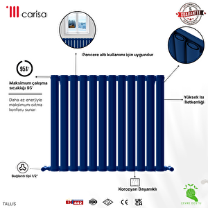Carisa Tallis Xl Yatay Yakıt Tasarruflu Premium Alüminyum Radyatör Modern Tasarım Lacivert 59x180 Cm
