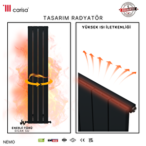 Carisa Nemo Dikey  Yakıt Tasarruflu Premium Malzeme Alüminyum Radyatör Modern Tasarım Koyu Gri 180x28 Cm