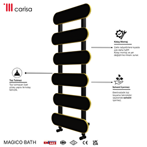 Carisa Magico Bath Yakıt Tasarruflu Premium Malzeme Alüminyum Havlupan Modern Tasarım Siyah 148,5x50 Cm