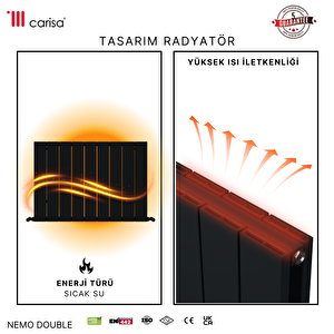 Carisa Nemo Yatay Yakıt Tasarruflu Premium Malzeme Alüminyum Radyatör Modern Tasarım Antrasit 60x85 Cm