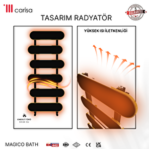 Carisa Magico Bath Yakıt Tasarruflu Premium Malzeme Alüminyum Havlupan Modern Tasarım Siyah 70,5x50 Cm