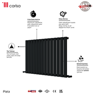 Carisa Plata Yatay Yakıt Tasarruflu Premium Malzeme Alüminyum Radyatör Modern Tasarım Antrasit 60x63 Cm