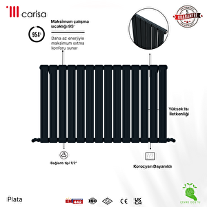 Plata Yatay Yakıt Tasarruflu Premium Malzeme Alüminyum Radyatör Modern Tasarım Antrasit 60x42 Cm 60x42 cm