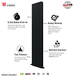 Nemo Double 1800*0375*04/kumlu Koyu Gri̇/standart Bağlanti(i̇ki̇ Yan-alt-üst-çapraz)/alümi̇nyum Radyatör Yakit Tasarrufu Sağlar Premium Malzeme 180x37,5 cm