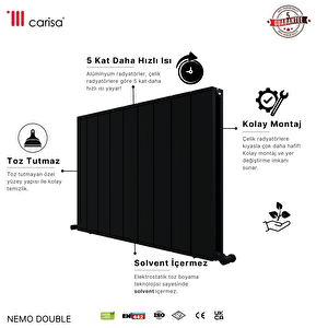 Carisa Nemo Double (reverse Side Monza) Yatay Alüminyum Radyatör Modern Tasarım Koyu Gri 60x56,5 Cm