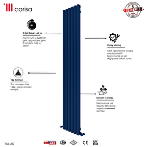 Carisa Carisa Tallis Dikey Yakıt Tasarruflu Premium Malzeme Yakıt Tasarruflu Premium Malzeme Alüminyum Radyatör Modern Tasarım Lacivert 180x35 Cm