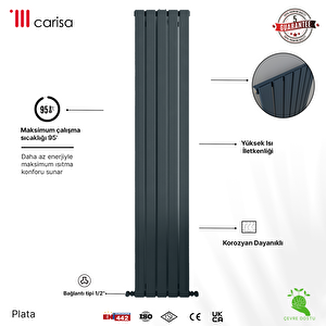 Carisa Plata Dikey Yakıt Tasarruflu Premium Malzeme Alüminyum Radyatör Modern Tasarım Antrasit 180x56 Cm