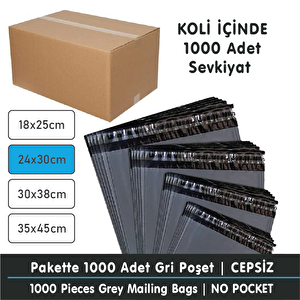 24x30 CEPSİZ Gri Kargo Poşeti (1000 Adet) – Ambalaj, Paketleme, E-ticaret | Sağlam-suya Dayanıklı